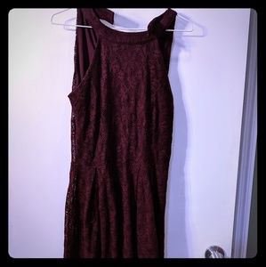 Red high halter dress